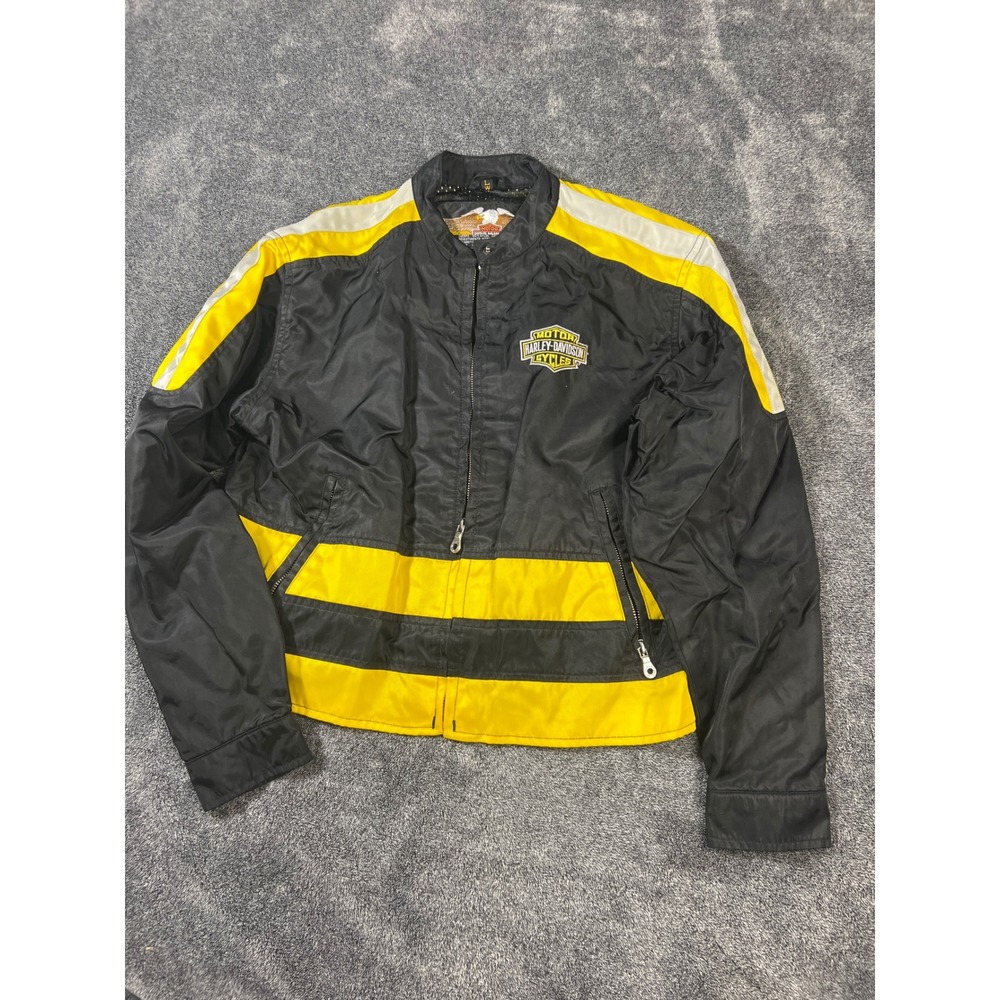 Harley-Davidson Womens Jacket Black Yellow Nylon Racing Mesh L CA03402